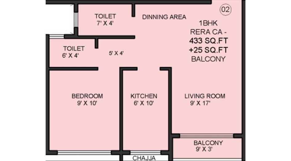 Shree-90-Nirvaana-Floor-Plan-1 BHK-458 Sqft
